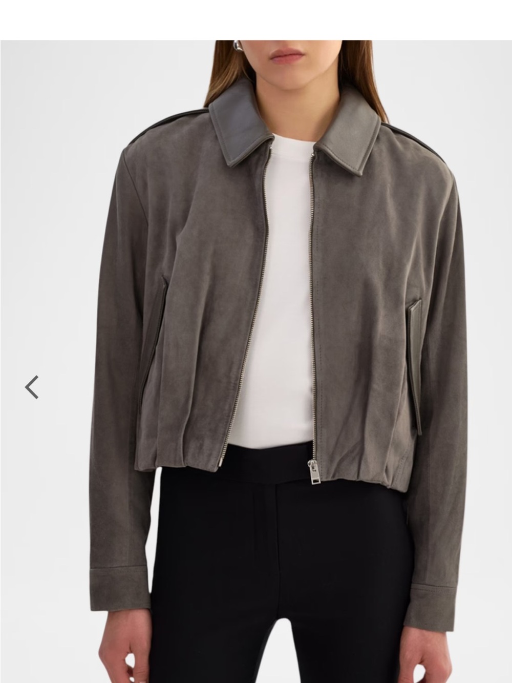 Lamarque Gray Cropped Suede Bomber Jacket